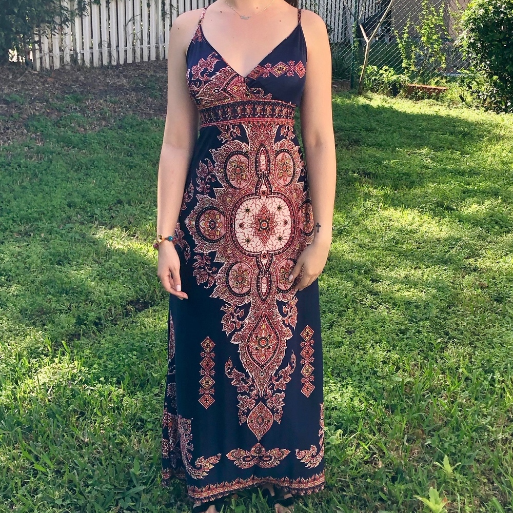 Blue Colorful Maxi Dress - M-L Size